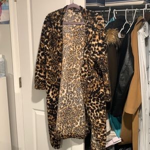 Lightly used animal print fuzzy cardigan-no pockets.